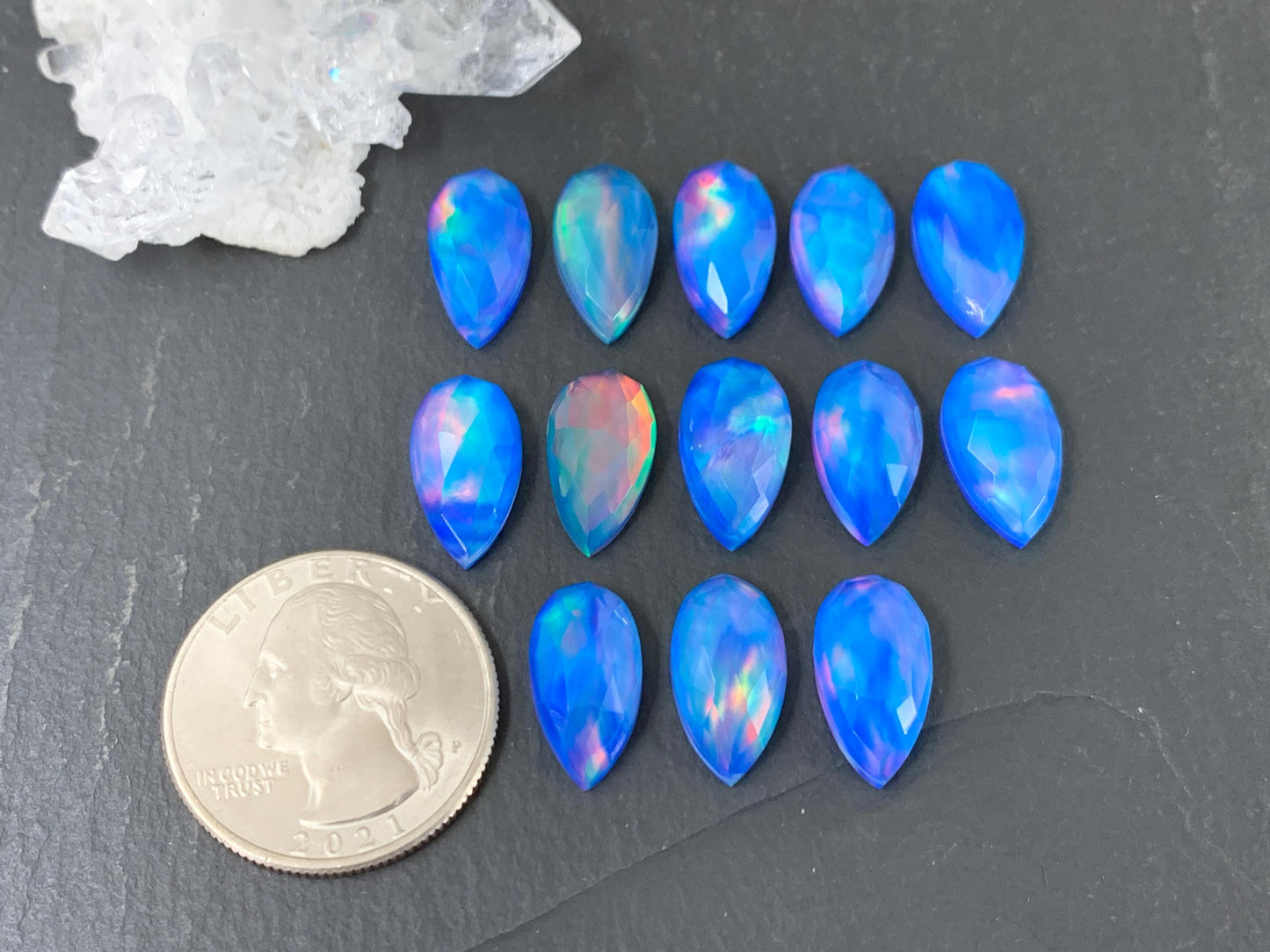 Faceted Aurora Opal pear 8x15mm cabochon - Doublet cabochon