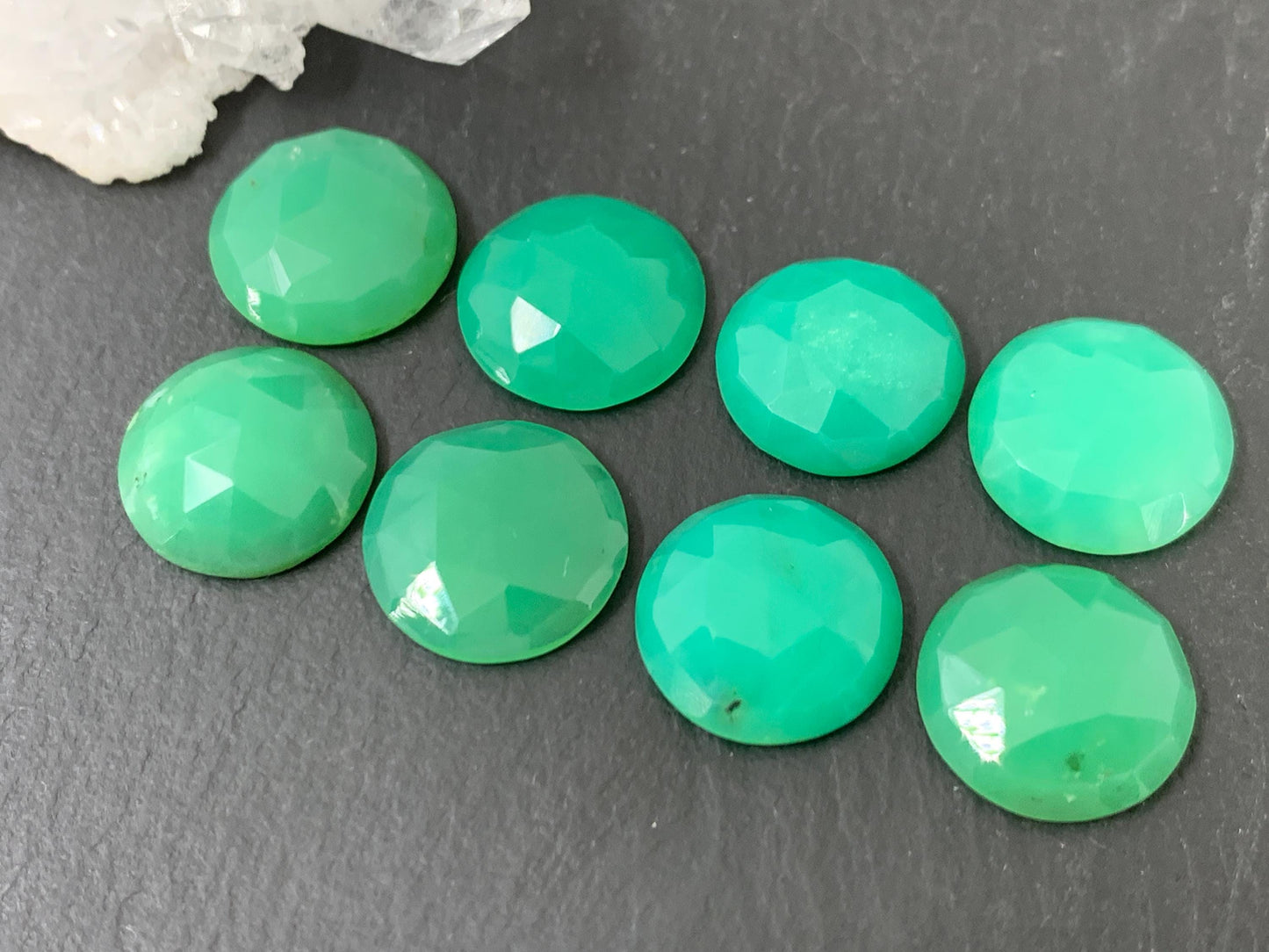 Faceted Chrysoprase round 14mm cabochon