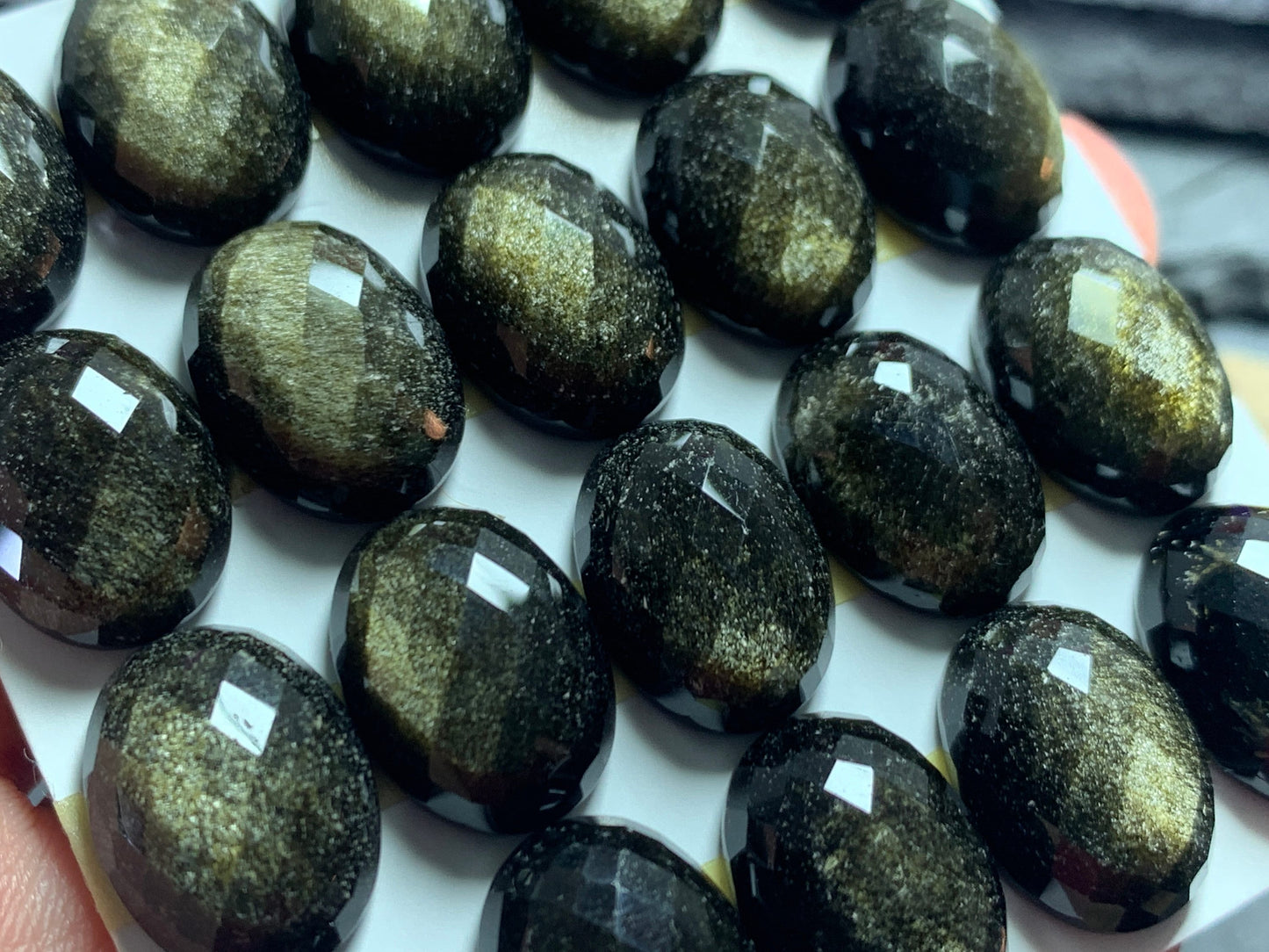 Faceted Gold Obsidian oval 12x16mm Cabochon - Calibrated cabochons