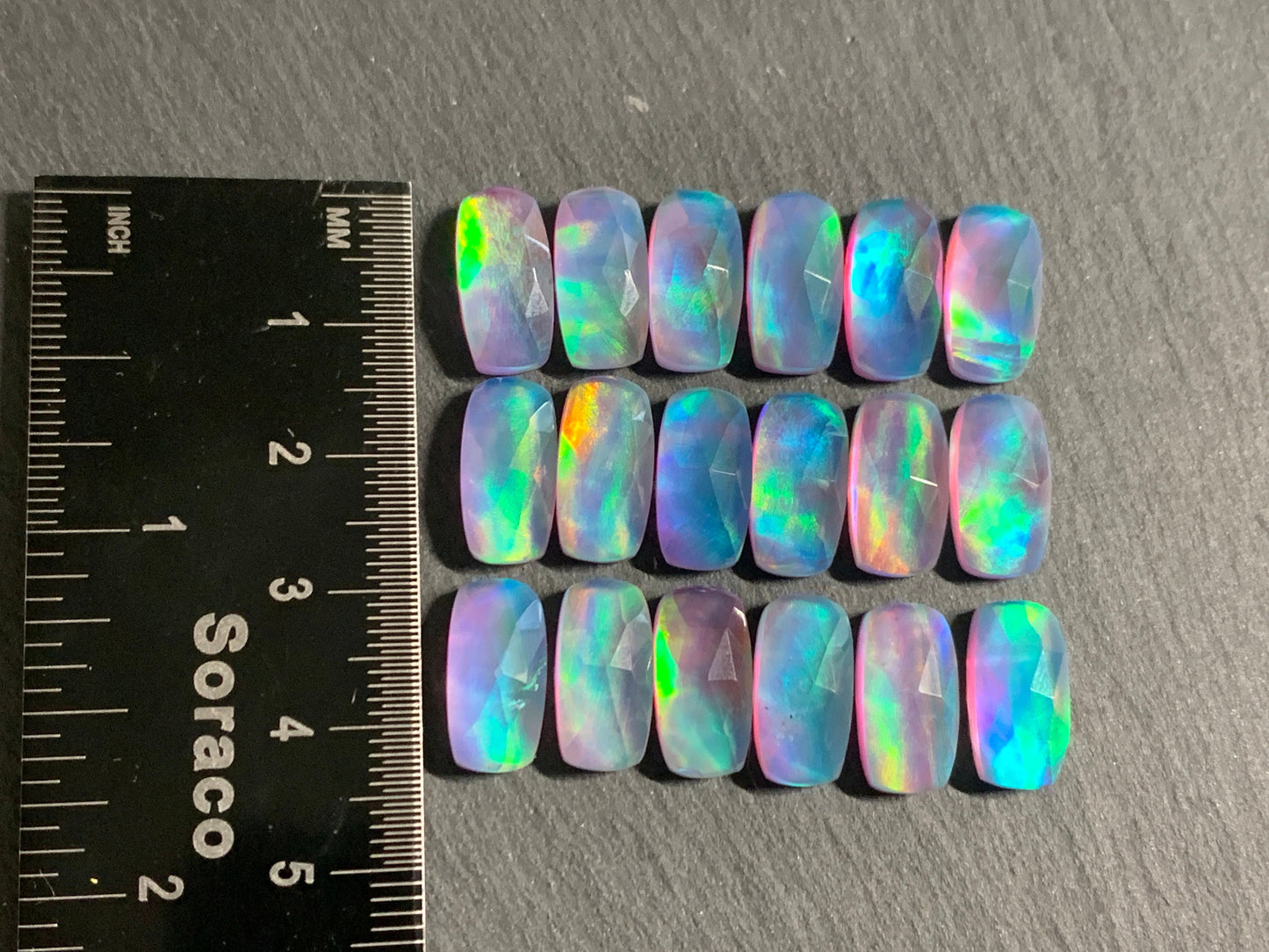 Faceted Aurora Opal oval 7x14mm cabochon - Doublet cabochons