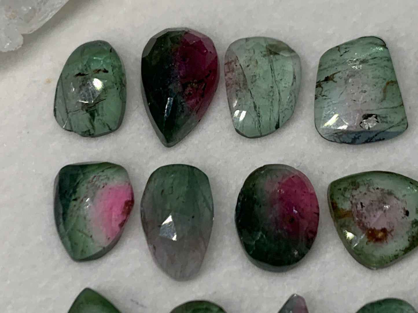 Faceted Watermelon Tourmaline 8-10mm long cabochon - second quality