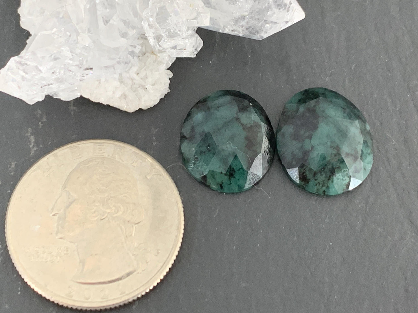 Faceted Emerald Pair 14x16x4mm cabochon