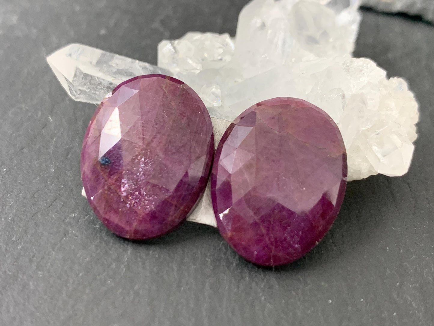 Faceted Ruby pair 14x18x4mm cabochon