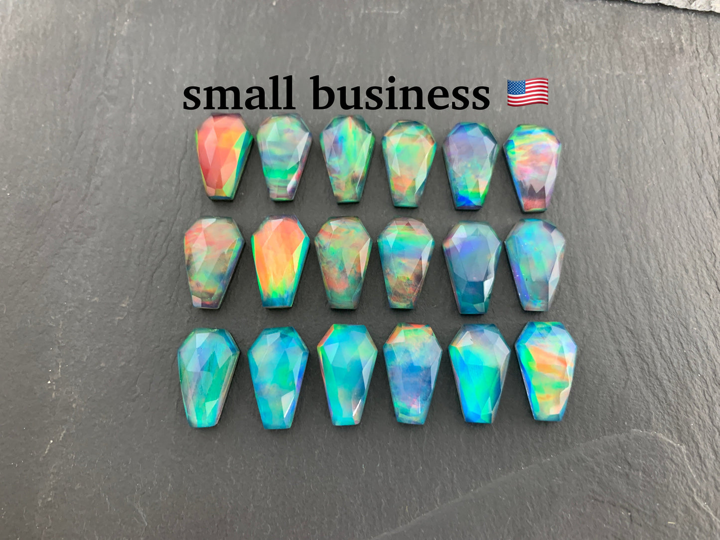 Faceted Aurora Opal coffin 10x16mm cabochon - Doublet cabochons