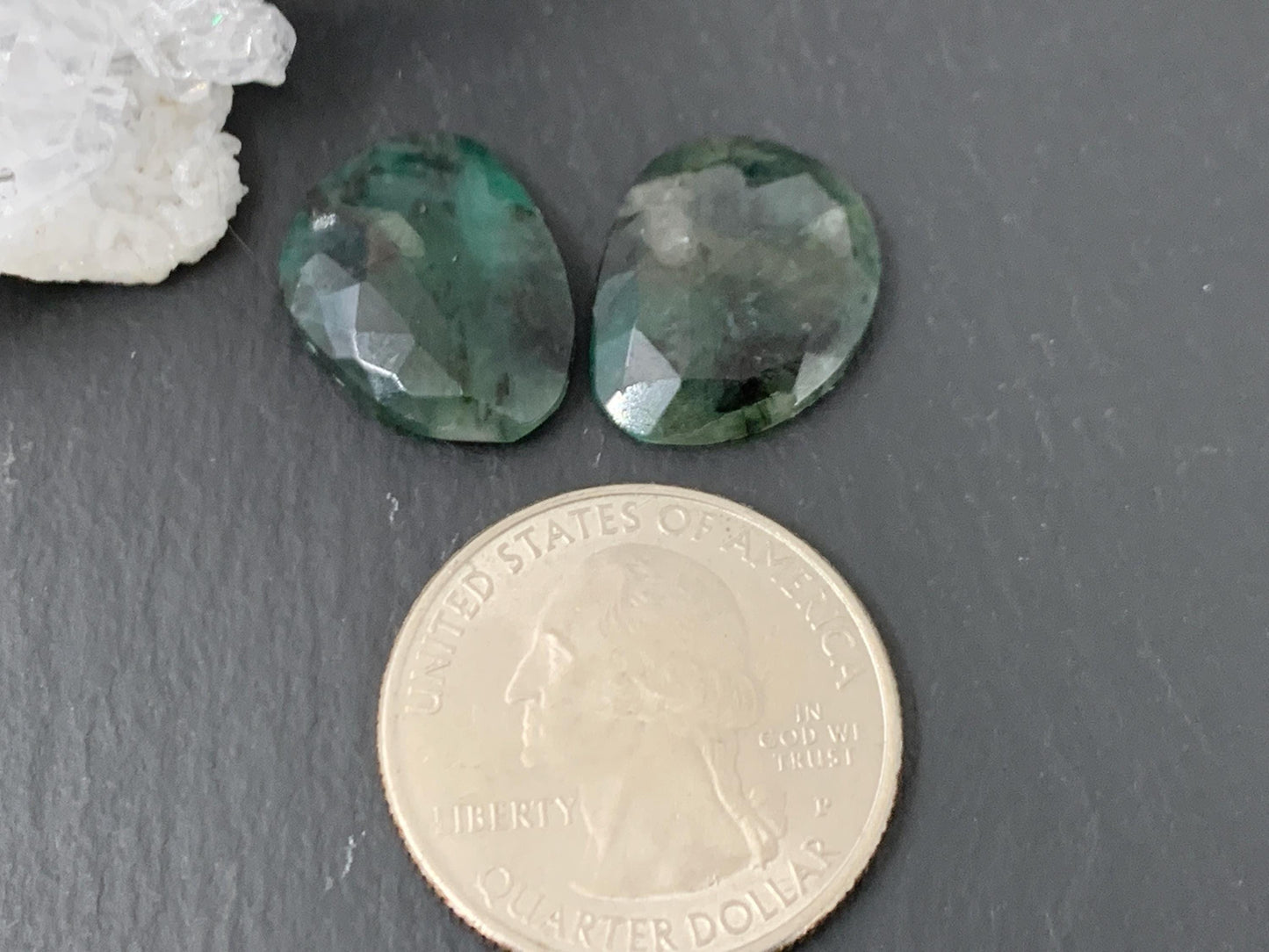 Faceted Emerald pair 13x17x4mm cabochon
