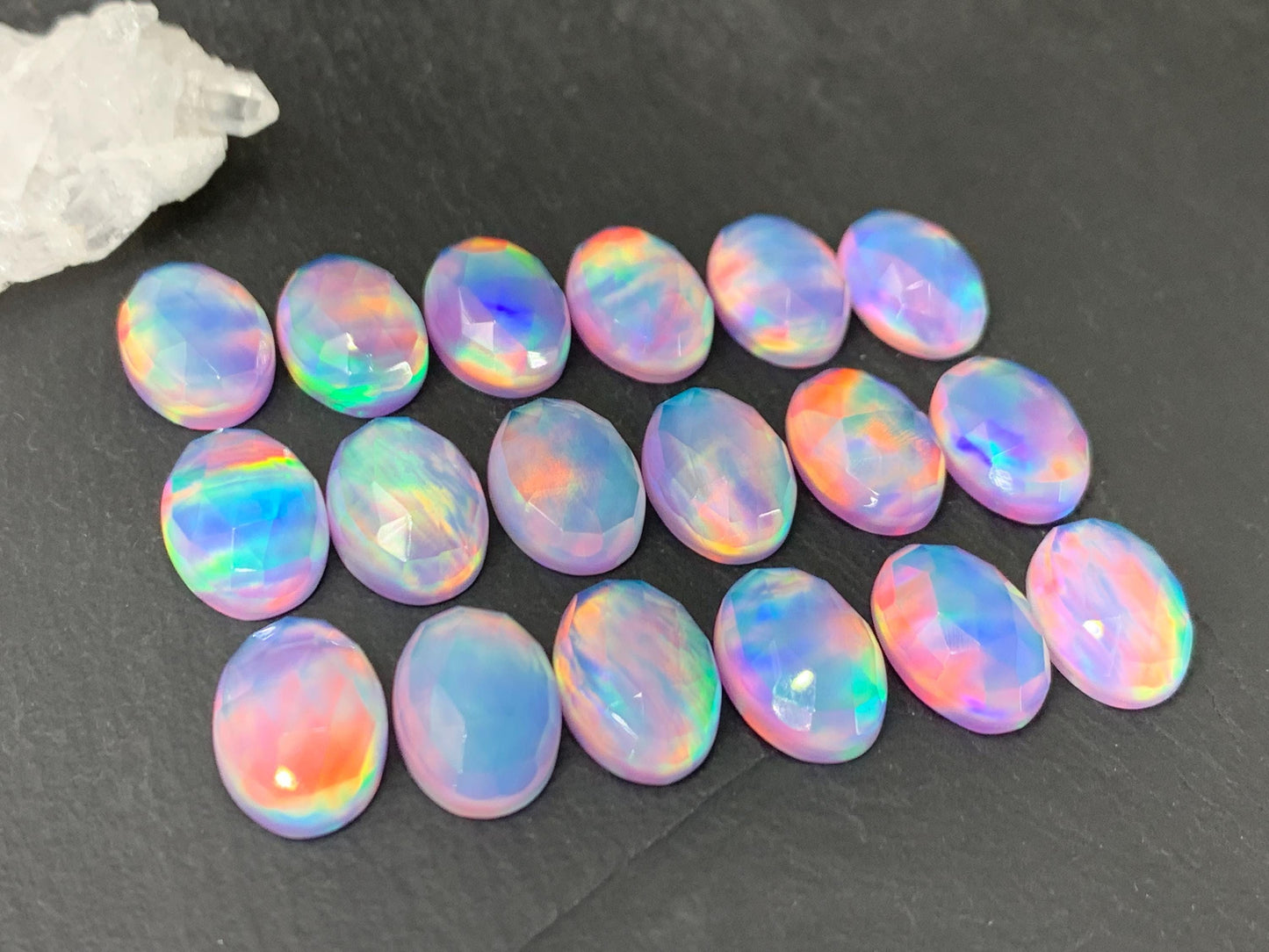 Faceted Aurora Opal oval 10x14mm cabochons - Doublet cabochons