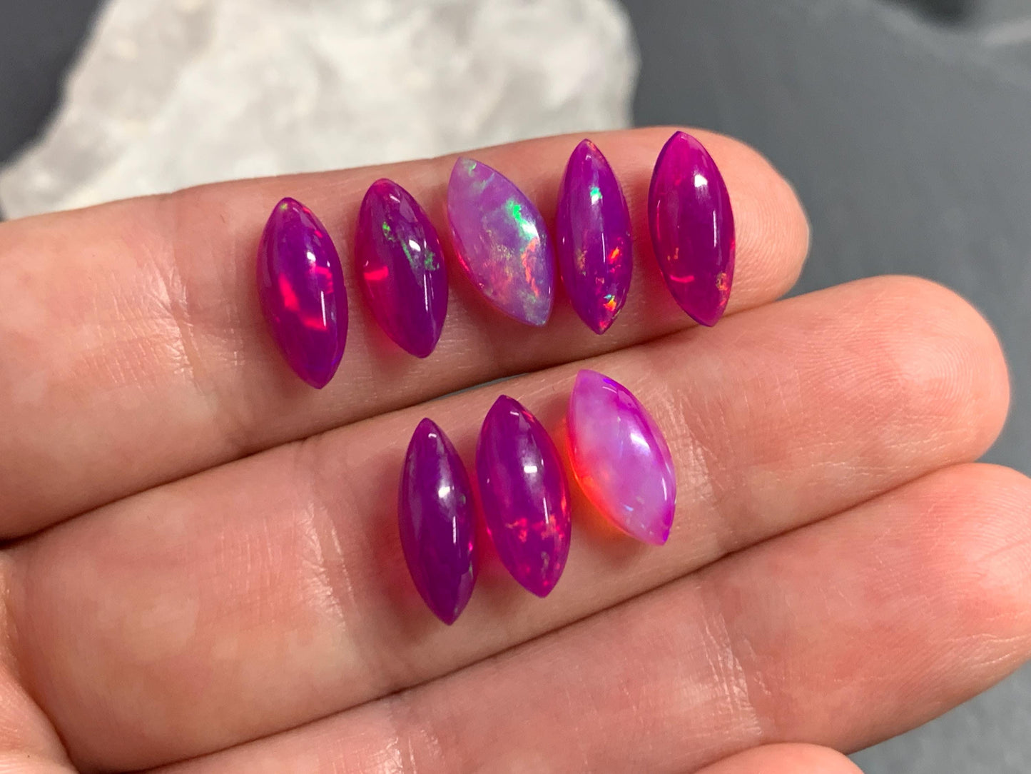 Ethiopian Opal marquise 12mm long cabochon - Natural Opal smoked to purple color