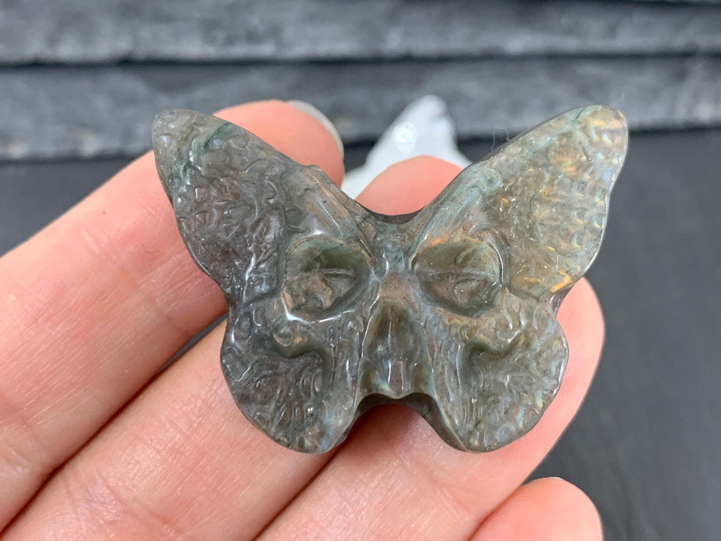 Labradorite Butterfly Carving - 29x40mm Flat Back Natural Gemstone, Unique Design
