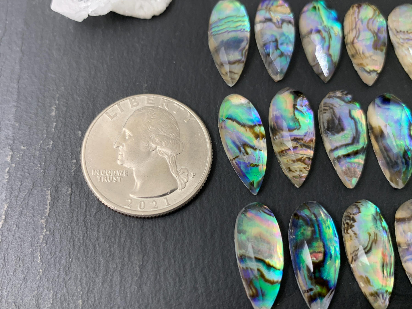 Faceted Abalone pear 8x20mm doublet cabochon
