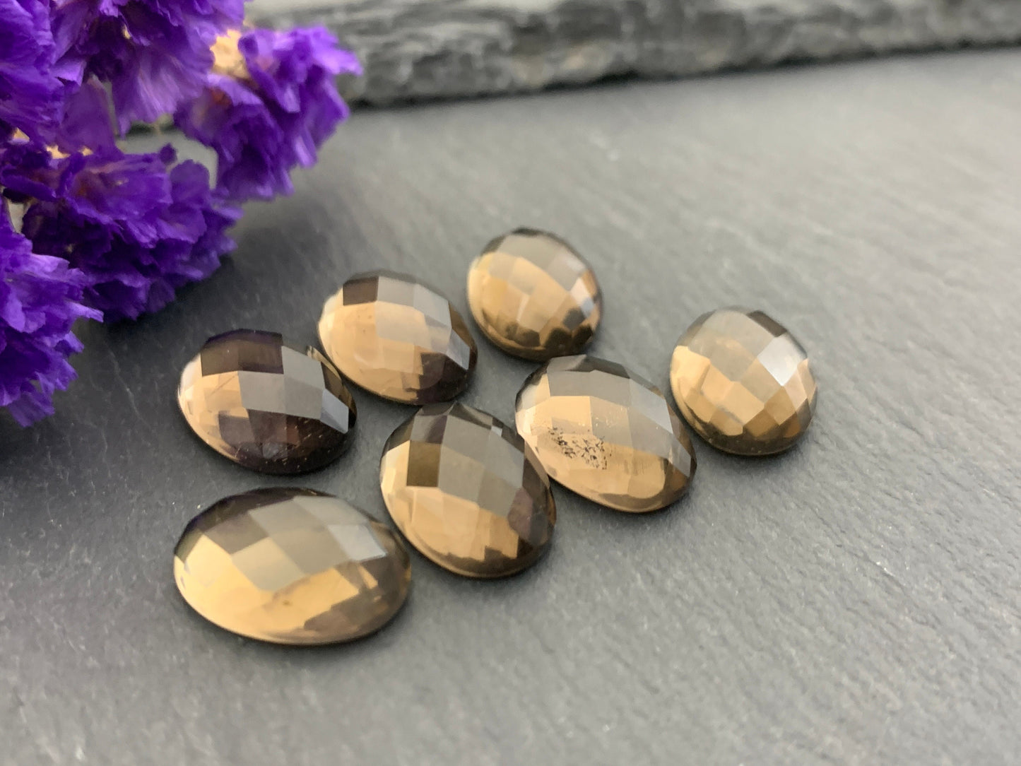 Faceted Smokey quartz oval 10x14mm cabochon - Calibrated cabochons