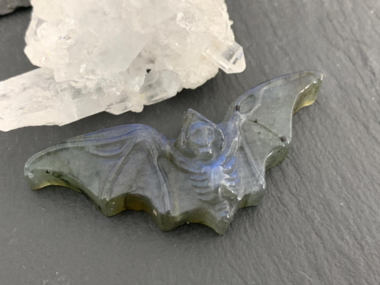 Labradorite skeleton bat 20x48mm flat back carving