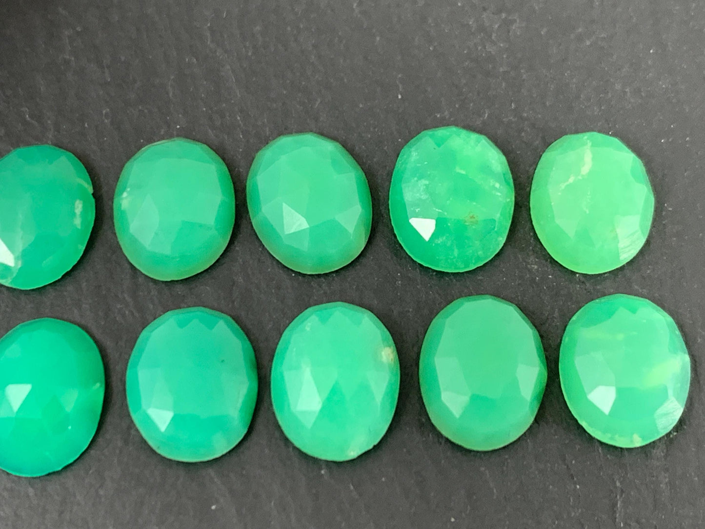 Faceted Chrysoprase Cabochon - 8x10mm Oval Green Gemstone for Jewelry Making Stones
