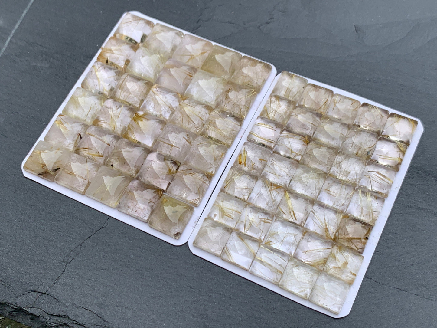 Gold Rutilated Quartz square 10, 12mm cabochon