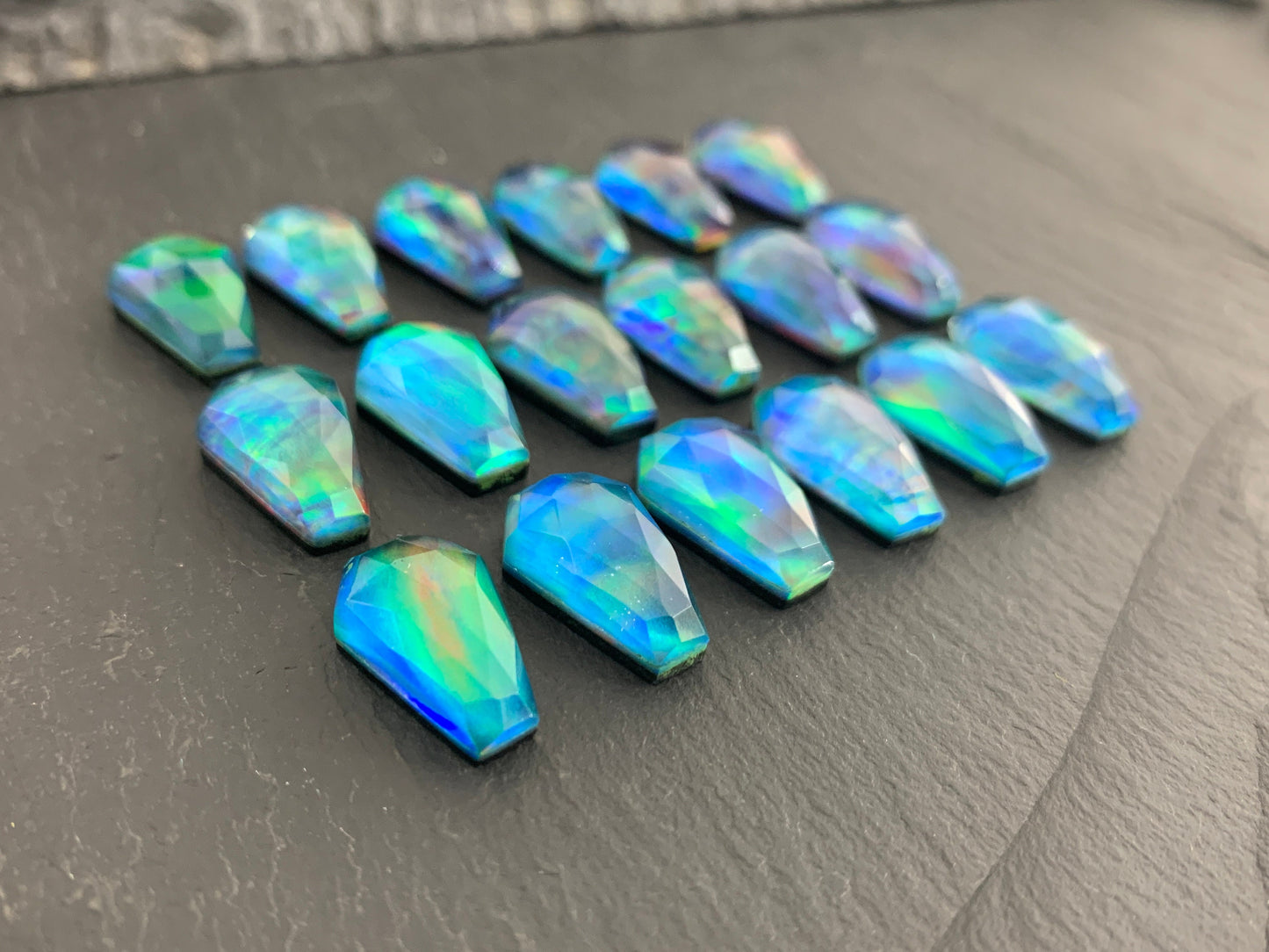 Faceted Aurora Opal coffin 10x16mm cabochon - Doublet cabochons