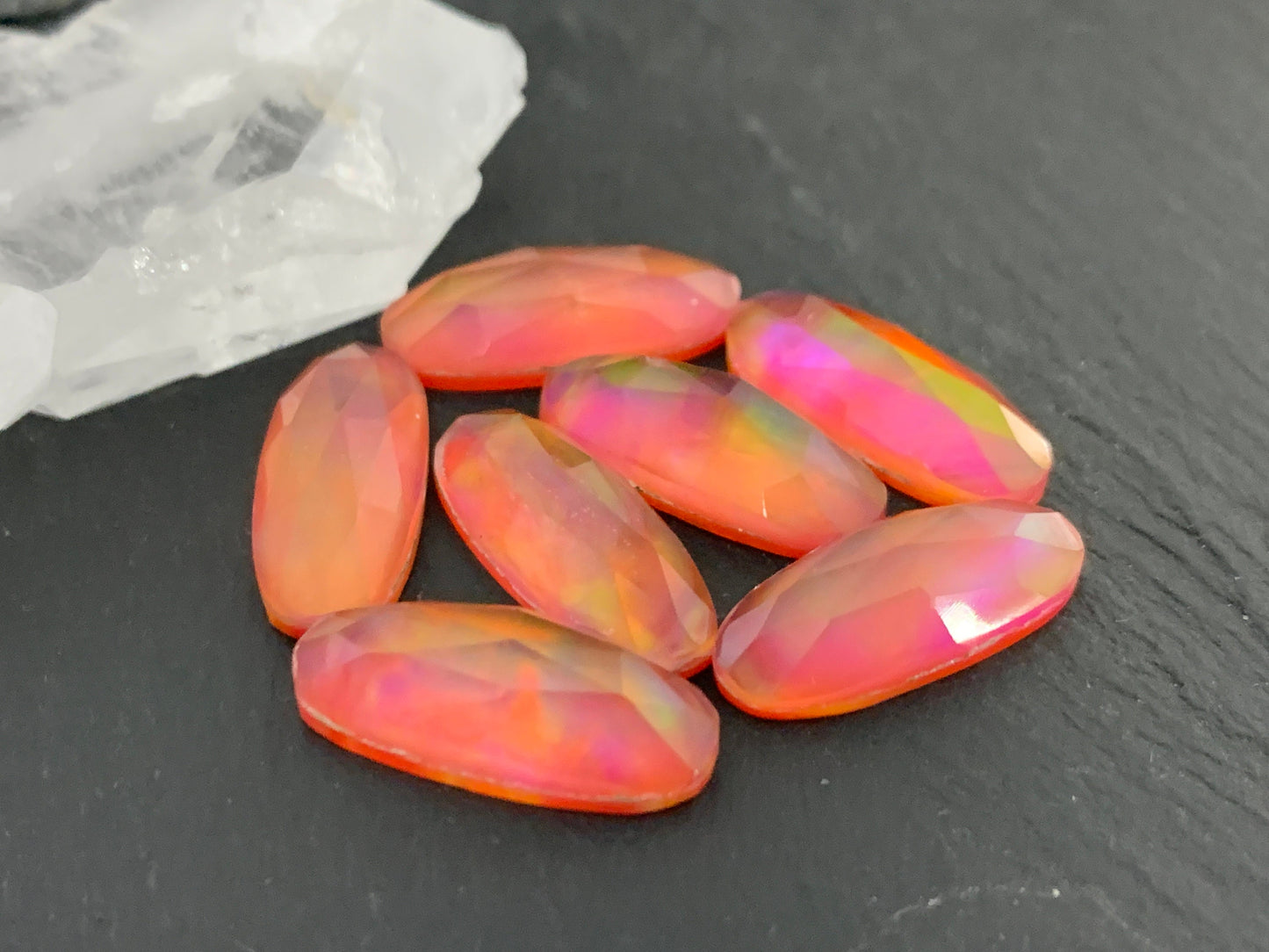 Faceted Aurora Opal oval 8x20mm cabochon - Doubte cabochon