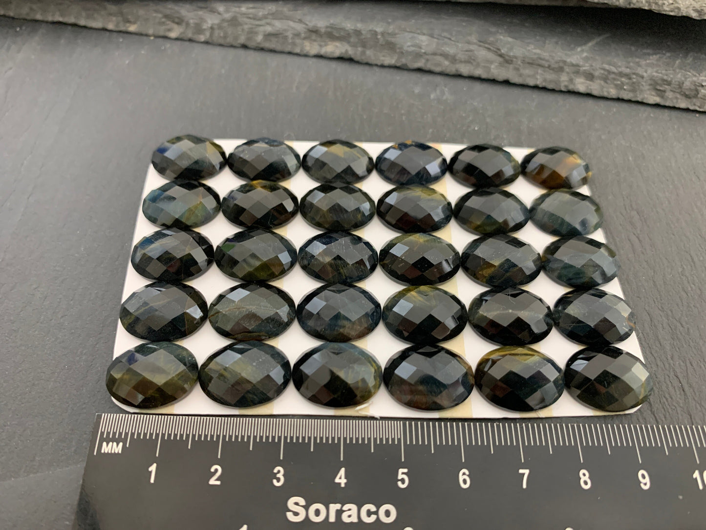 Faceted Yellow Blue Tiger Eye oval 12x16mm cabochon - Calibrated cabochons
