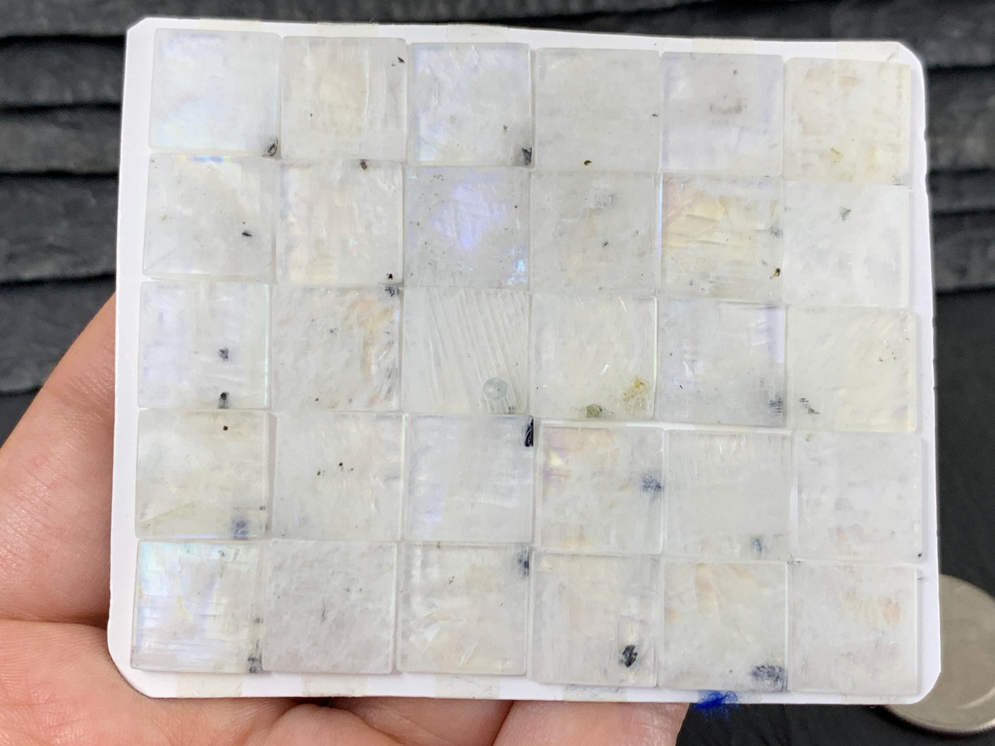 Flat Rainbow Moonstone square 12x12mm cabochon - Calibrated cabochons