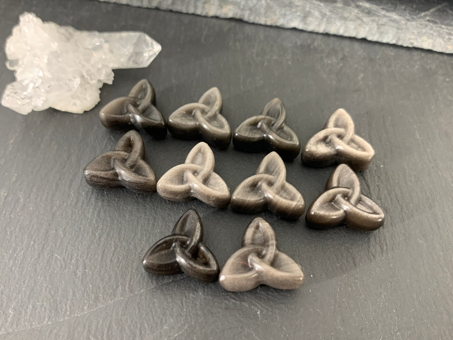 Silver Obsidian reuleaux triangle 15x17mm carving