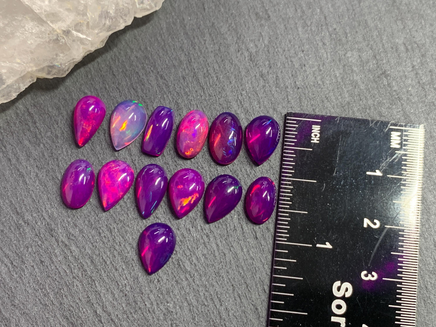 Ethiopian Opal oval, pear, rectangle 10mm long cabochon - Natural Opal smoked to purple color