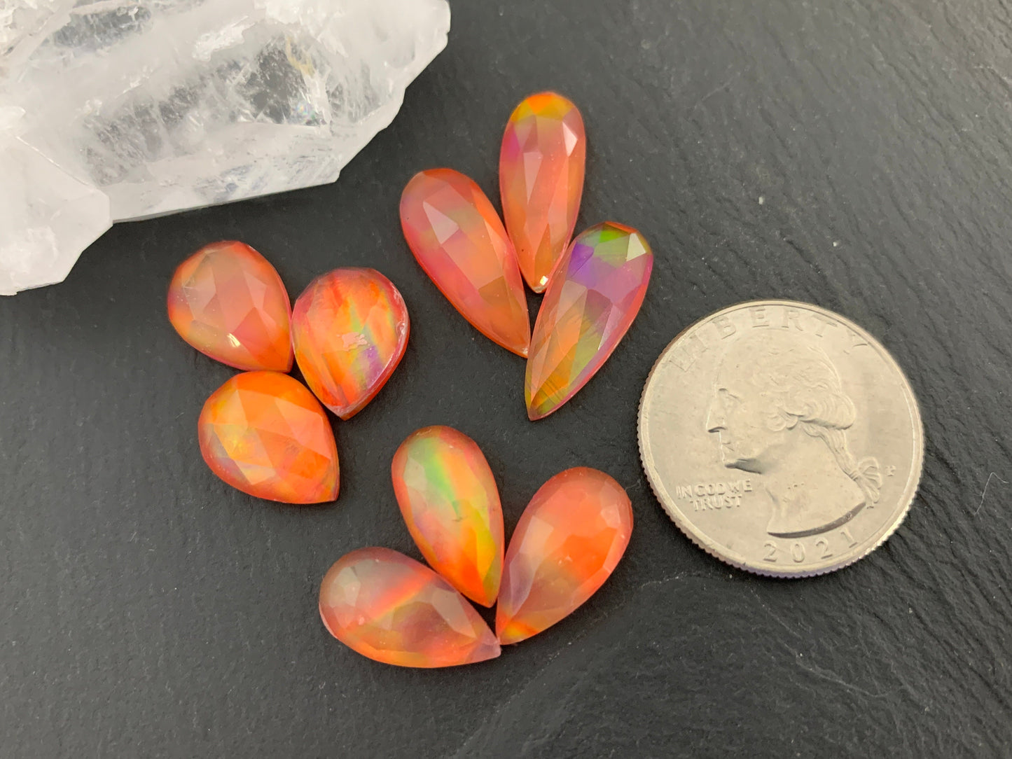 Faceted Aurora Opal pear cabochon - Doublet cabochons