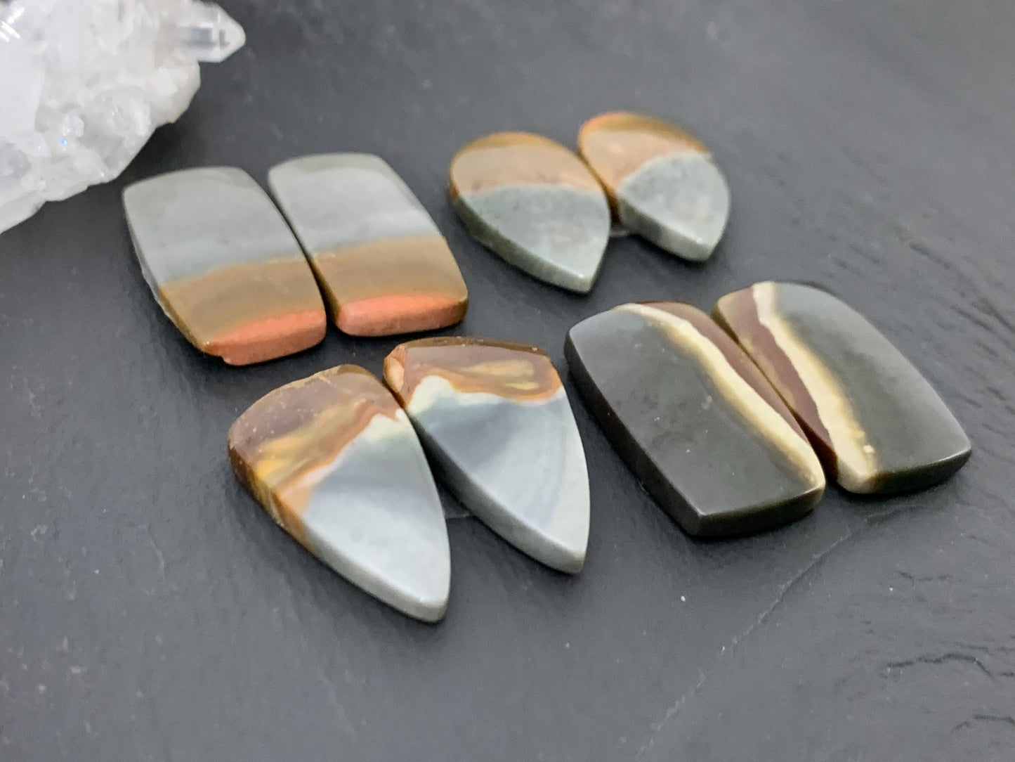 Polychrome Jasper cabochon pair