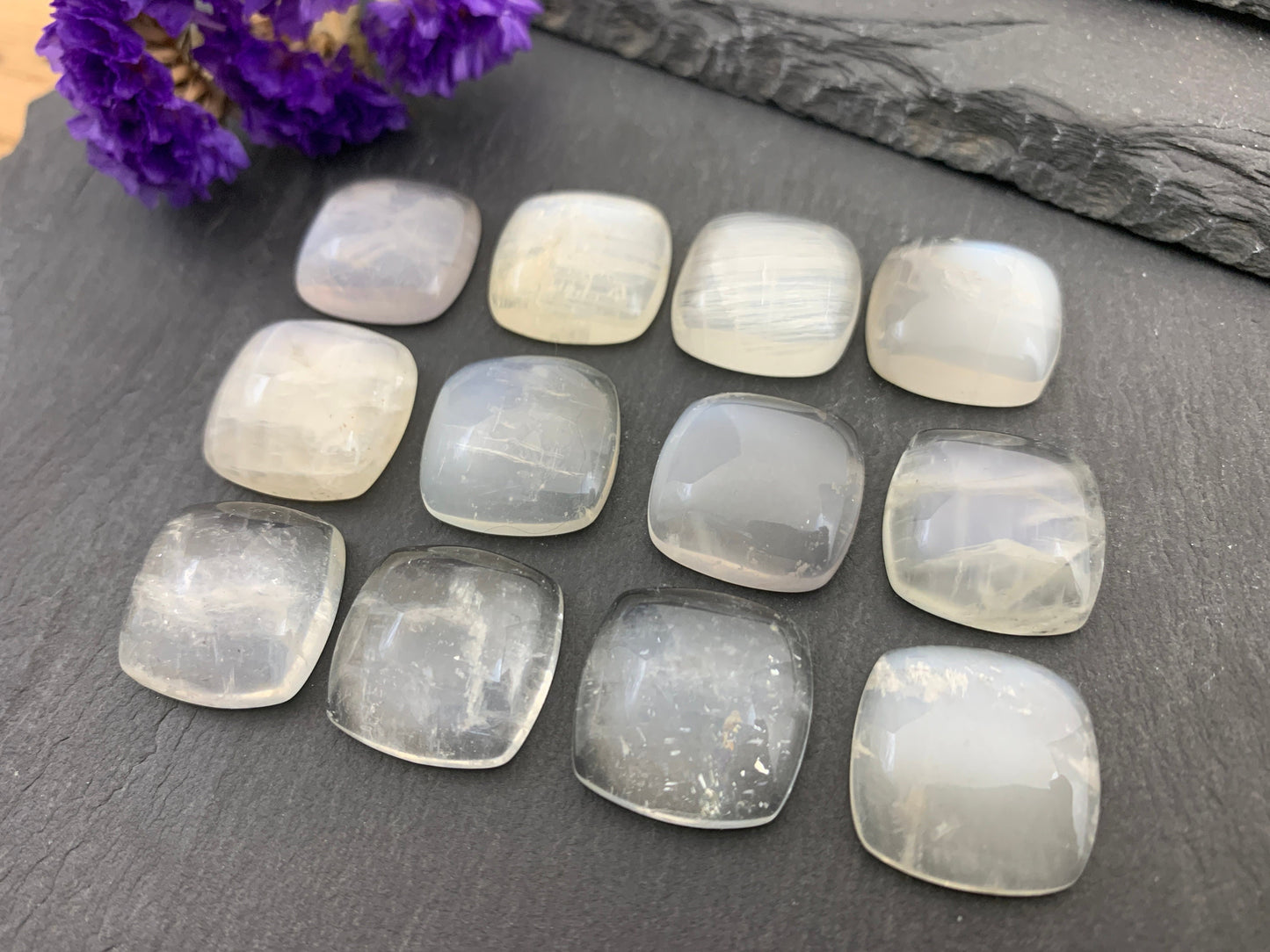 White Moonstone Square Cushion 18mm Cabochon – Calibrated Gemstone Cabochon