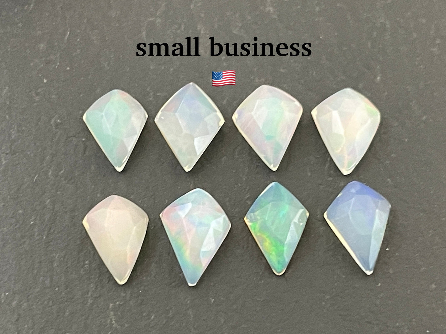 Faceted Ethiopian Opal kite 7.5-8.5mm long cabochon