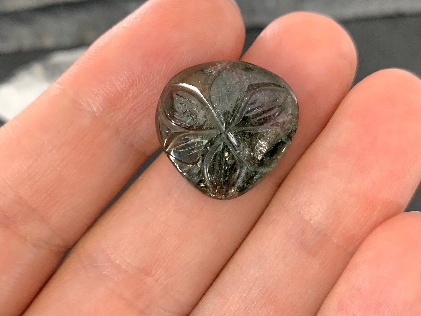 Carved Tourmaline 18x17x3mm cabochon