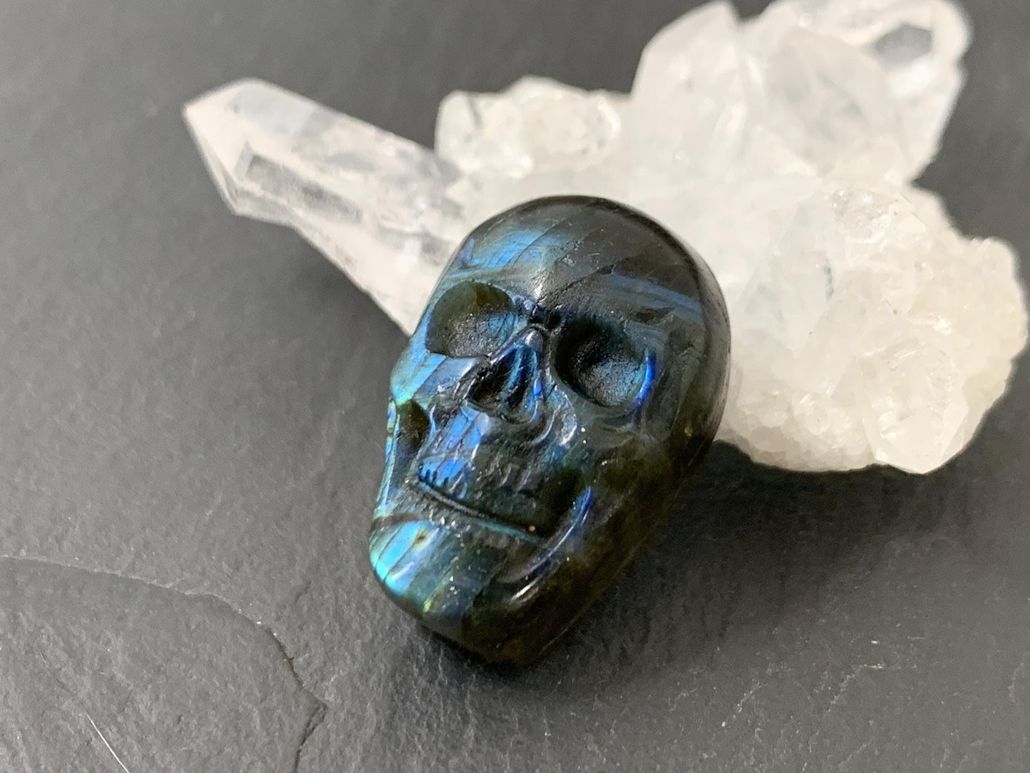 Labradorite Skull Cabochon 14x21mm - Natural Green Stone Flat Back Gem