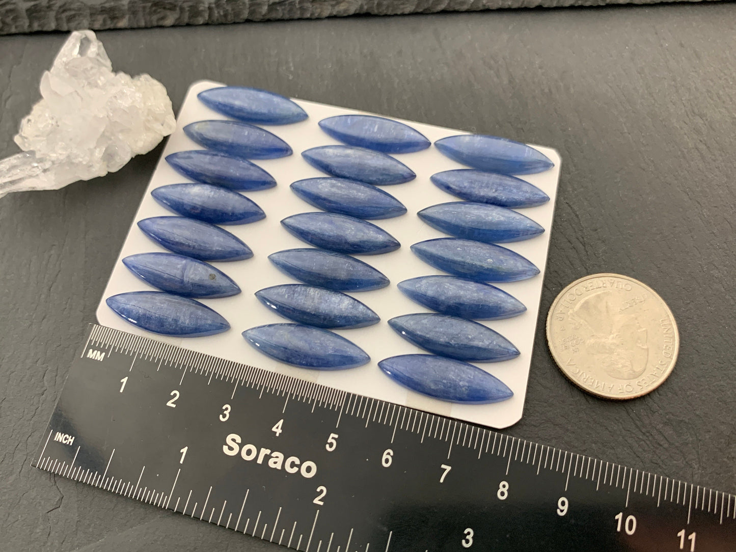 Blue Kyanite marquise 8x24-25mm cabochon - Calibrated cabochons