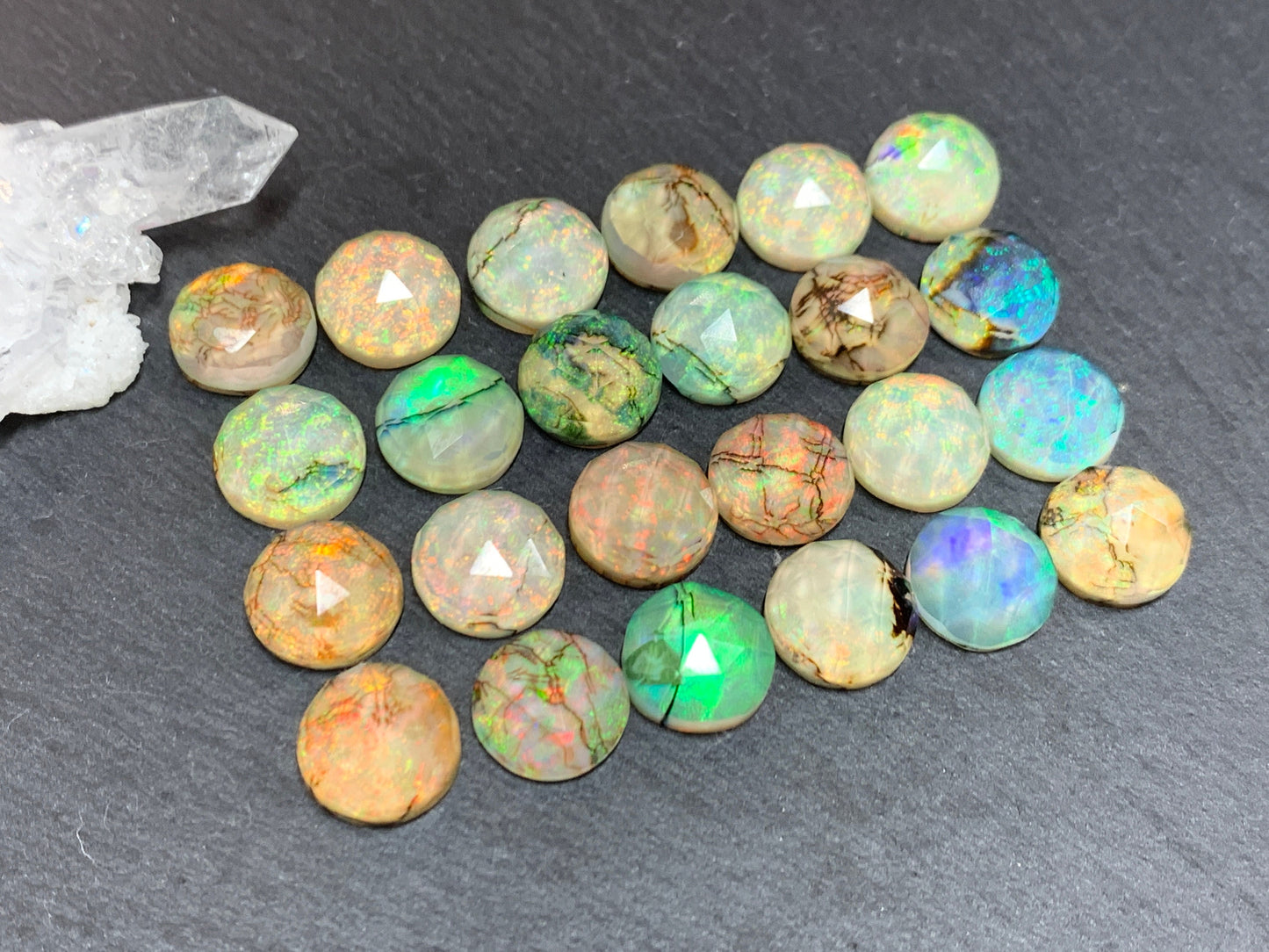 Faceted Monarch Opal round 12mm cabochons - Doublet cabochons