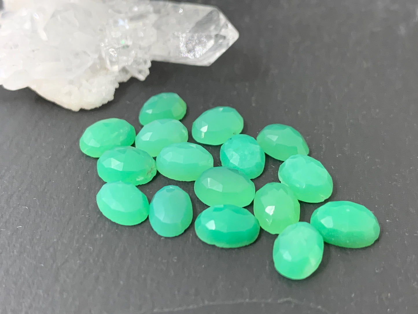 Faceted Chrysoprase oval 6x8mm cabochon