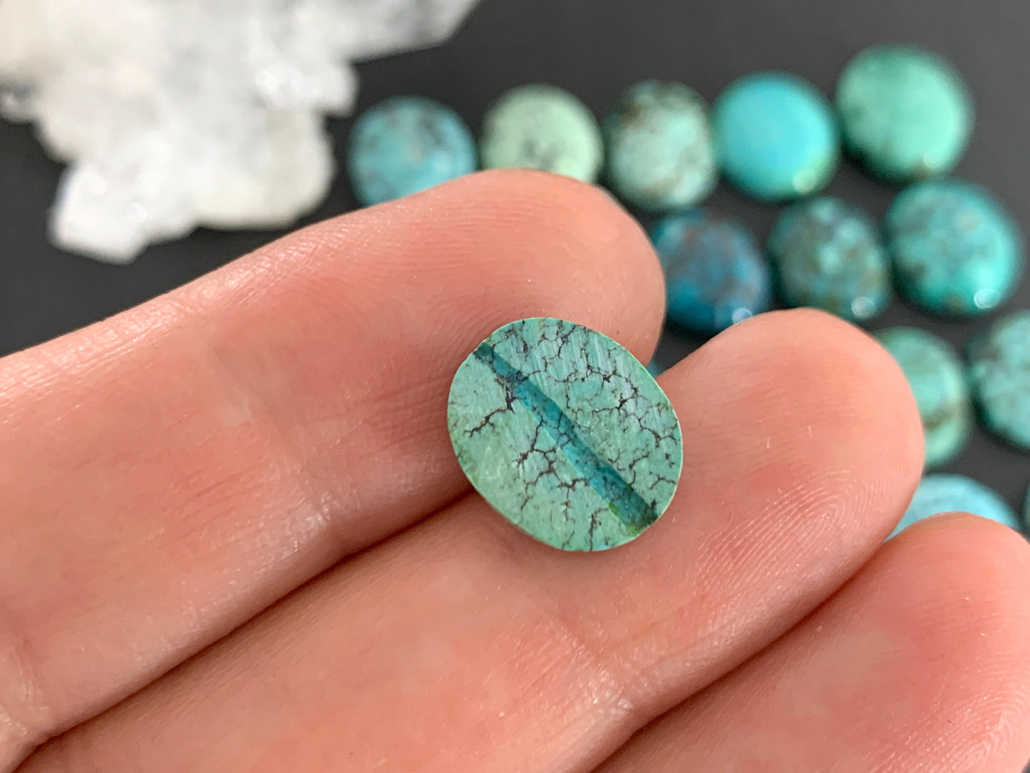 Tibetan Turquoise oval 10x12mm cabochon