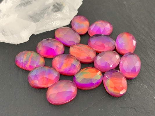 Faceted Aurora Opal 10x14mm cabochons - Doublet cabochons