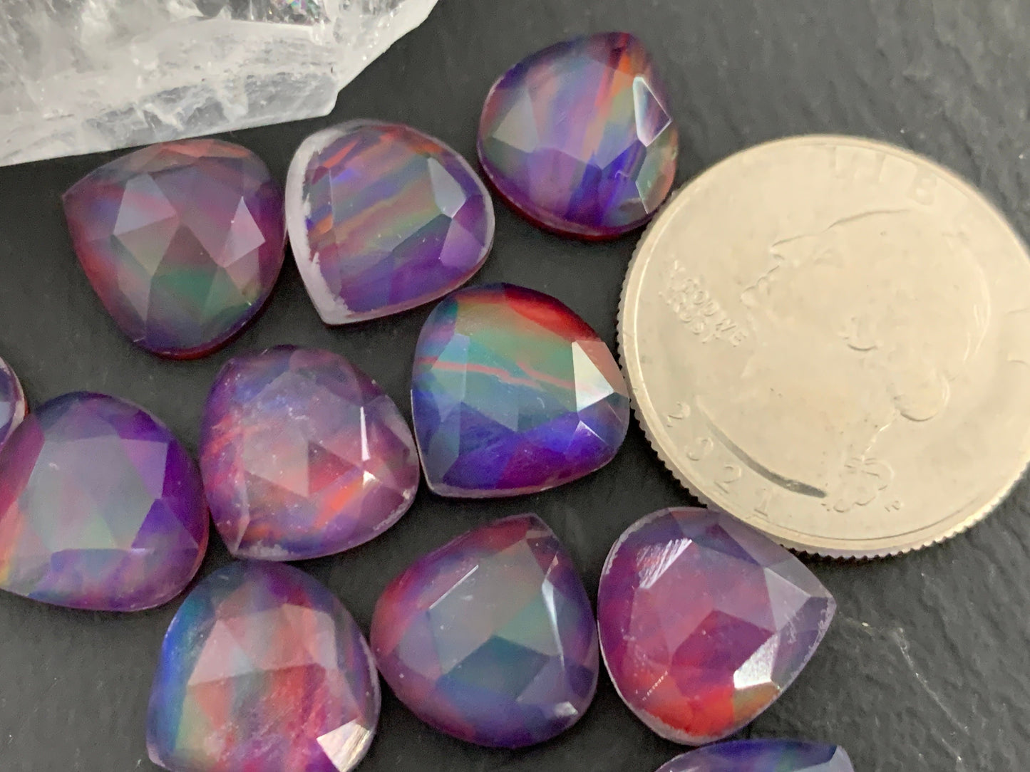 Faceted Aurora Opal pear 12mm cabochon- Doublet cabochons