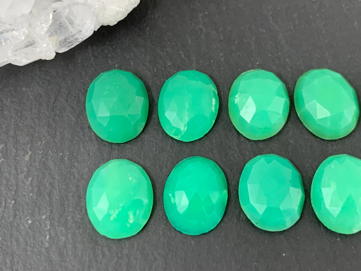 Faceted Chrysoprase Cabochon - 8x10mm Oval Green Gemstone for Jewelry Making Stones