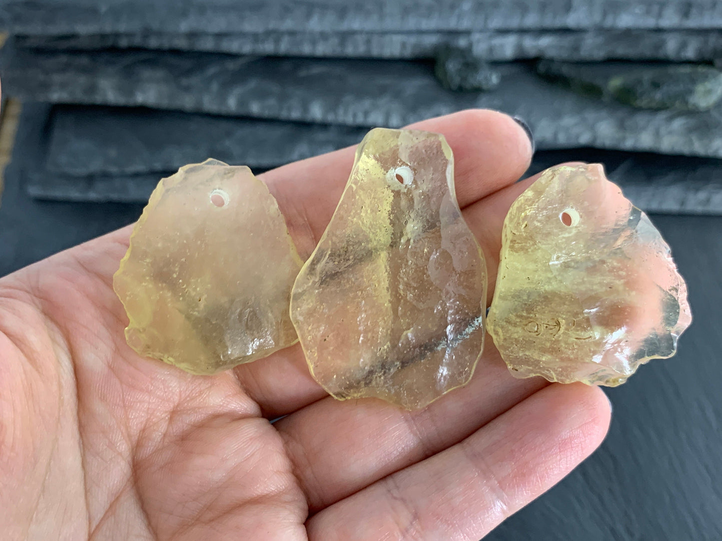 Drilled Libyan Desert Glass 33-42mm long