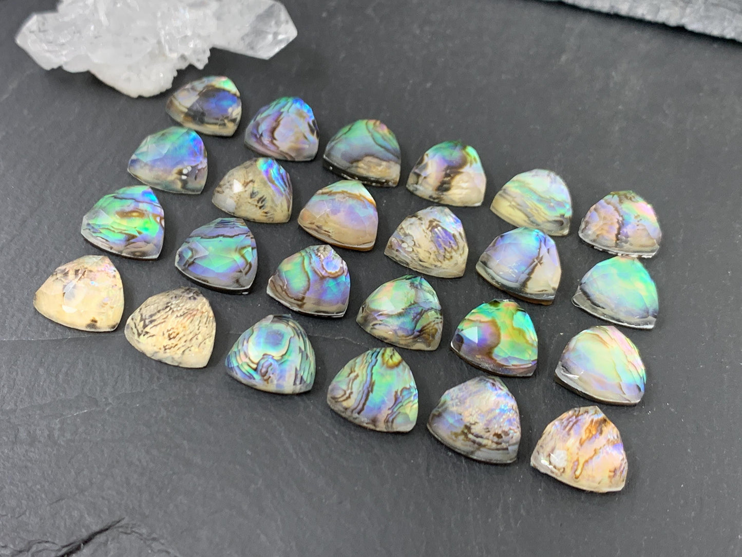 Faceted Abalone triangle 12mm doublet cabochon