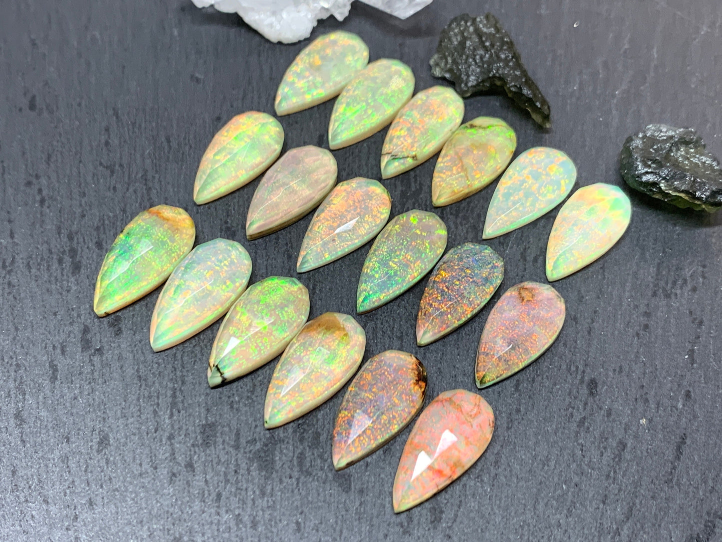 Faceted Monarch Opal pear 10x20mm cabochons - Doublet cabochons