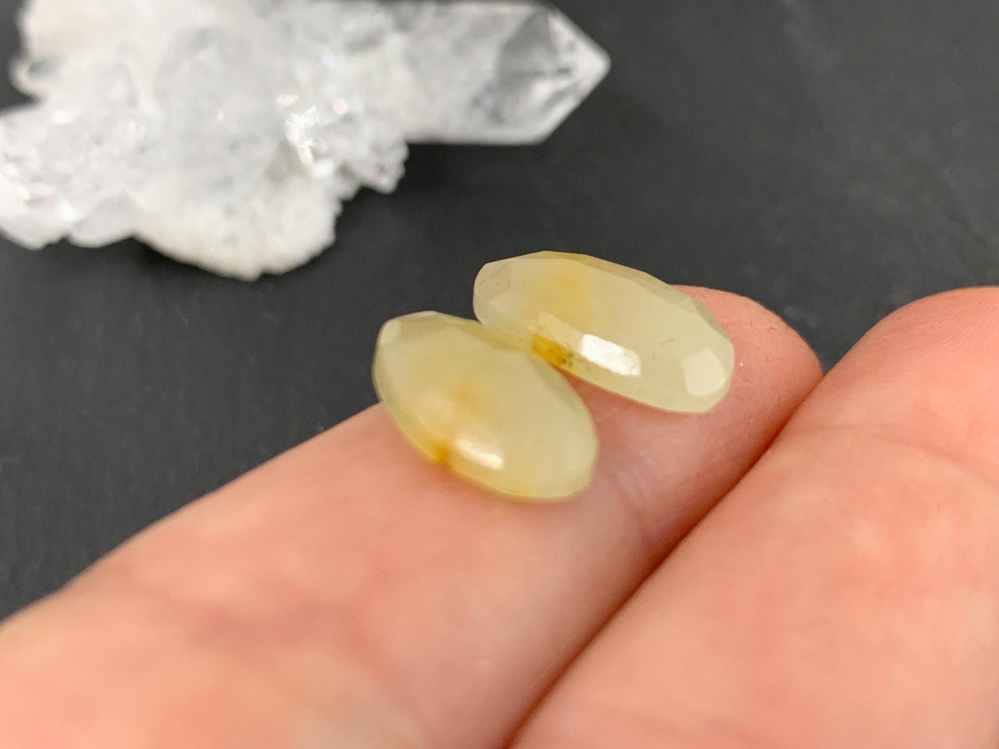 Faceted Yellow Sapphire pair 7x13x3.5mm cabochon