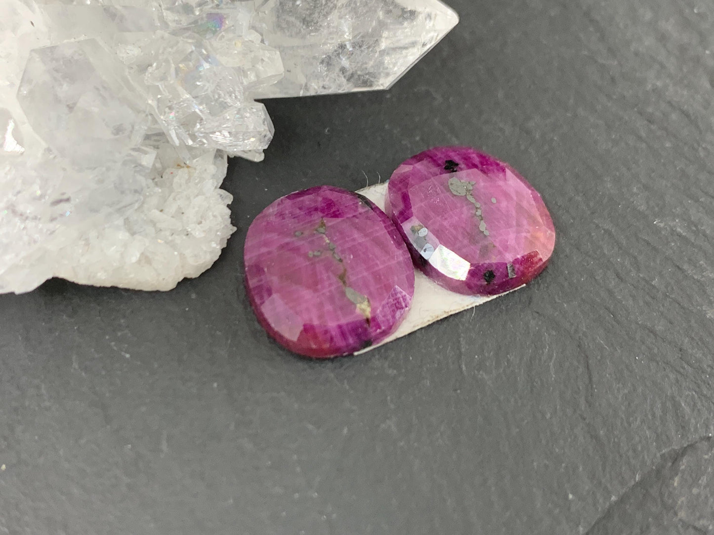 Faceted Ruby pair 11x12x3mm cabochon