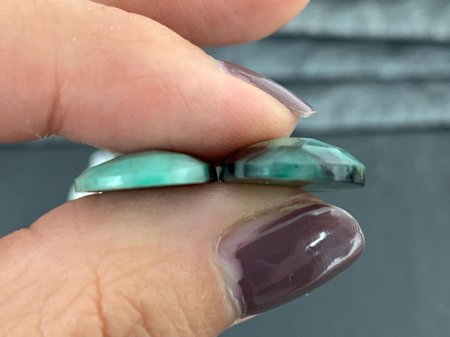 Faceted Emerald Pair 15x17x3mm cabochon