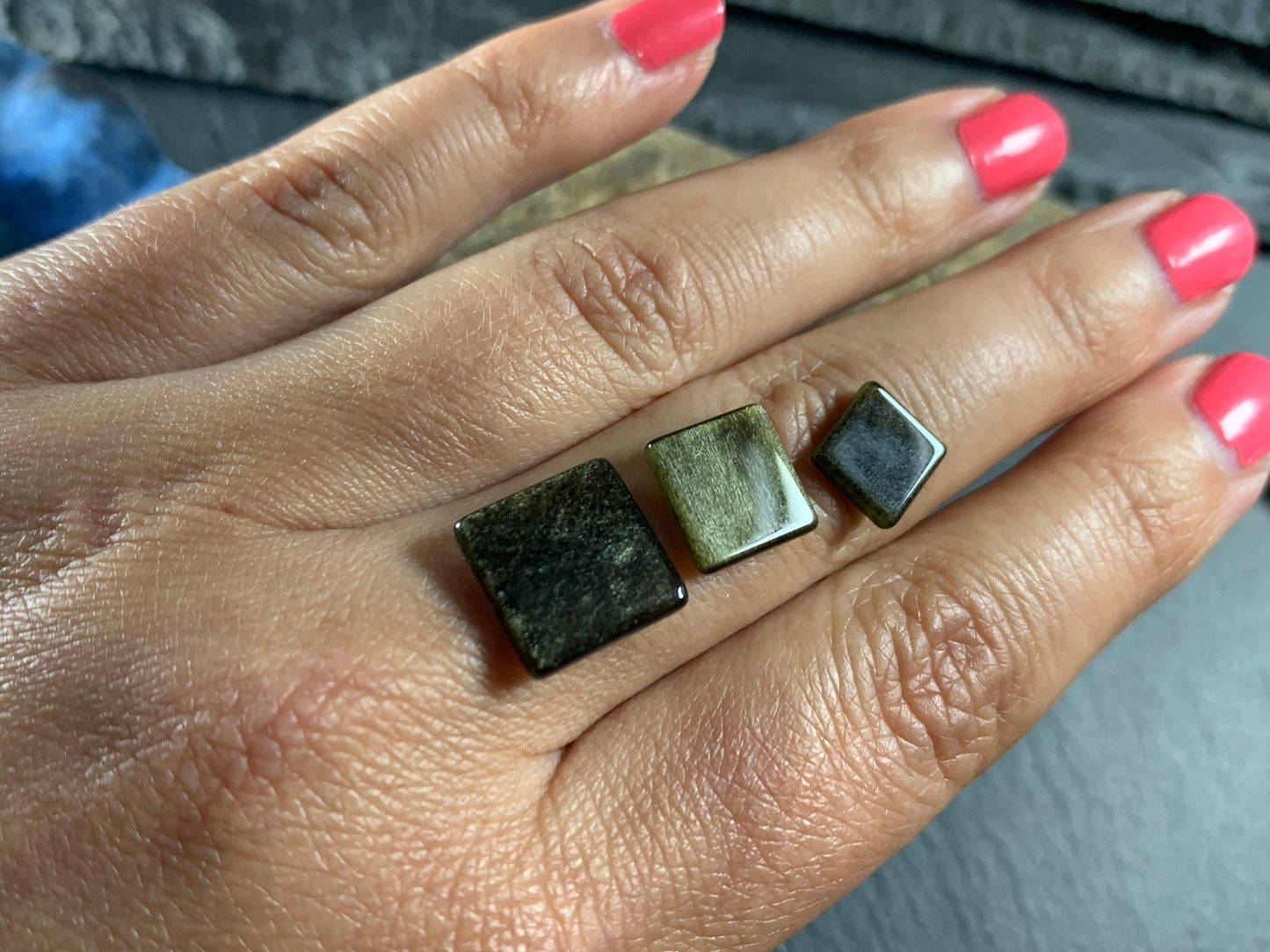 Flat Gold Obsidian square 8, 10, 12mm cabochon - Calibrated cabochons