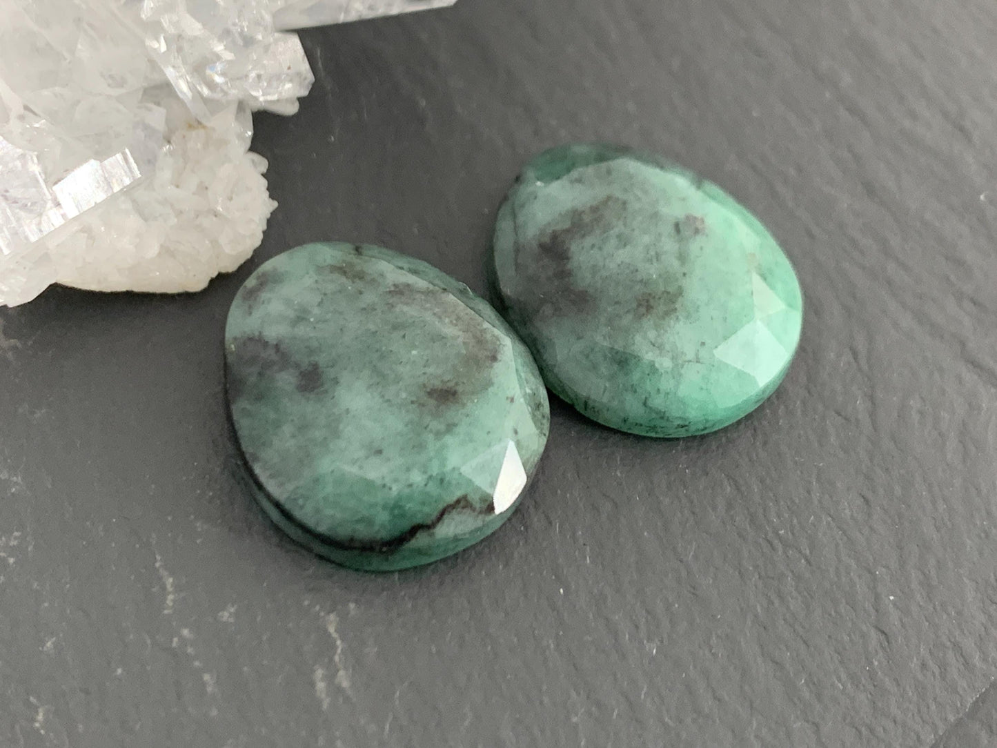 Faceted Emerald Pair 15x18x5mm cabochon