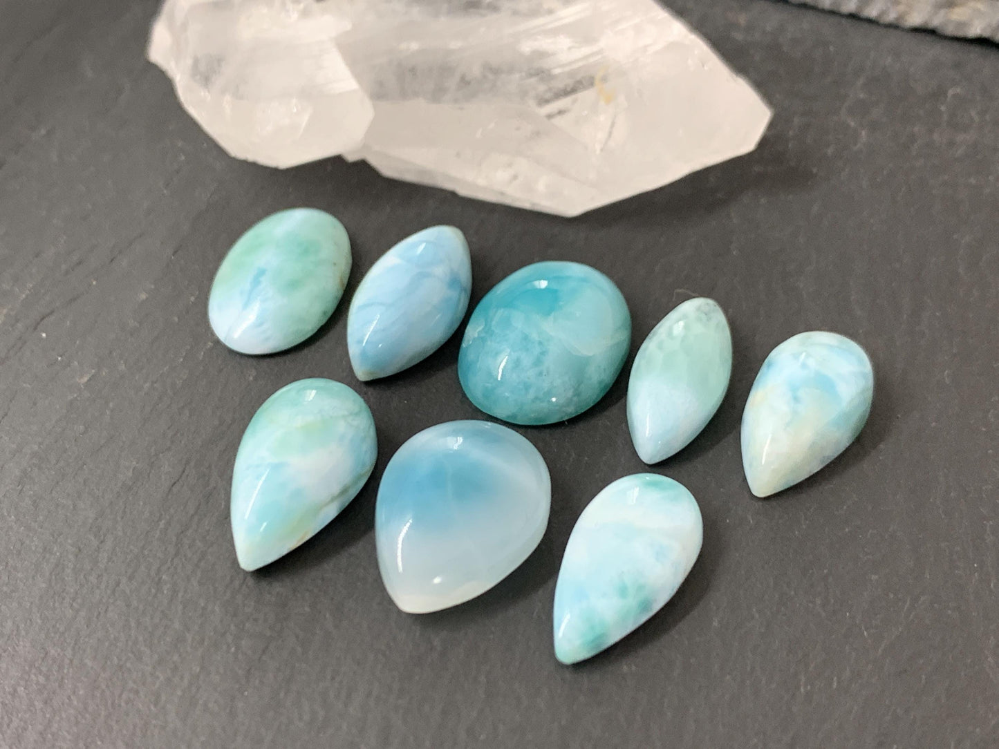 Larimar 17mm long cabochon oval, pear, marquise