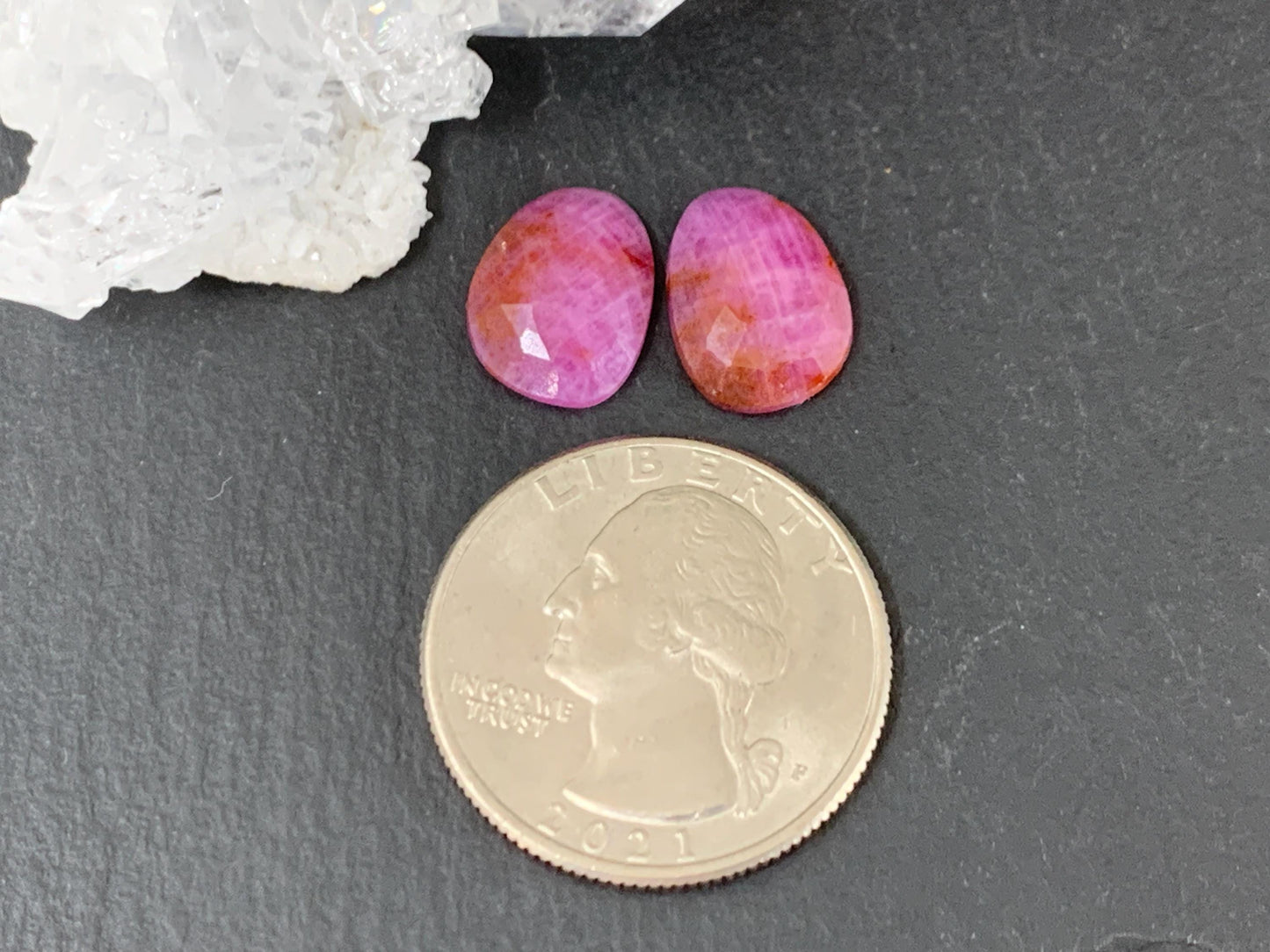 Faceted Ruby pair 10x13x3mm cabochon