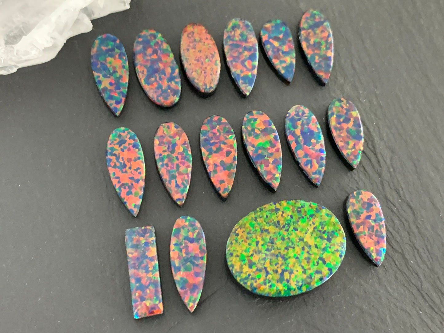 Aurora Opal pear, oval 16-20mm long cabochon/ select your cabochon - Doublet cabochon