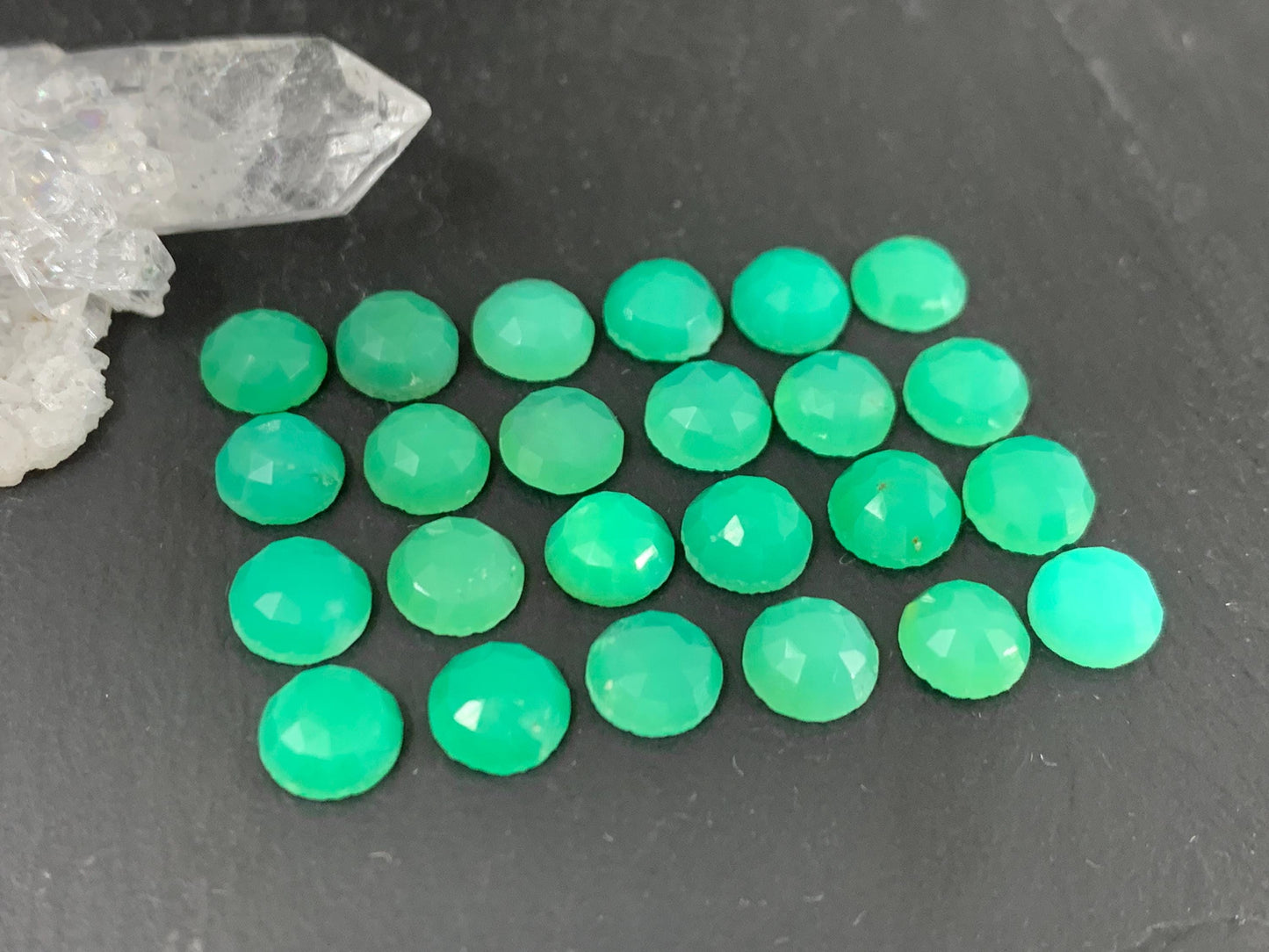 Faceted Chrysoprase round 6mm cabochon