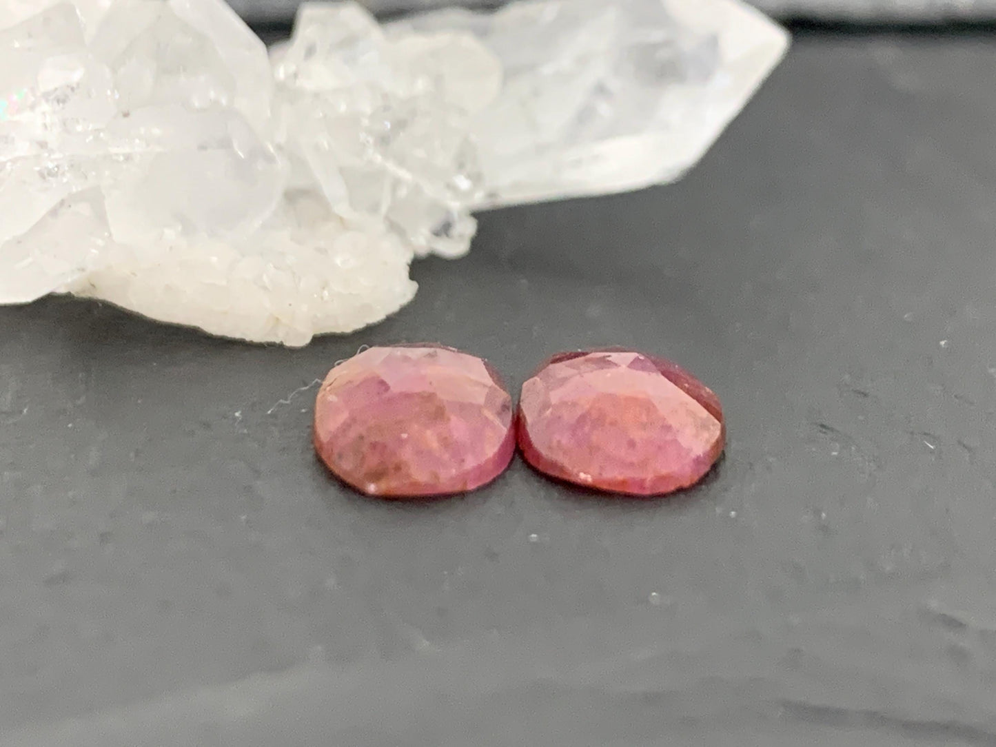 Faceted Ruby pair 7x12.5x2mm cabochon