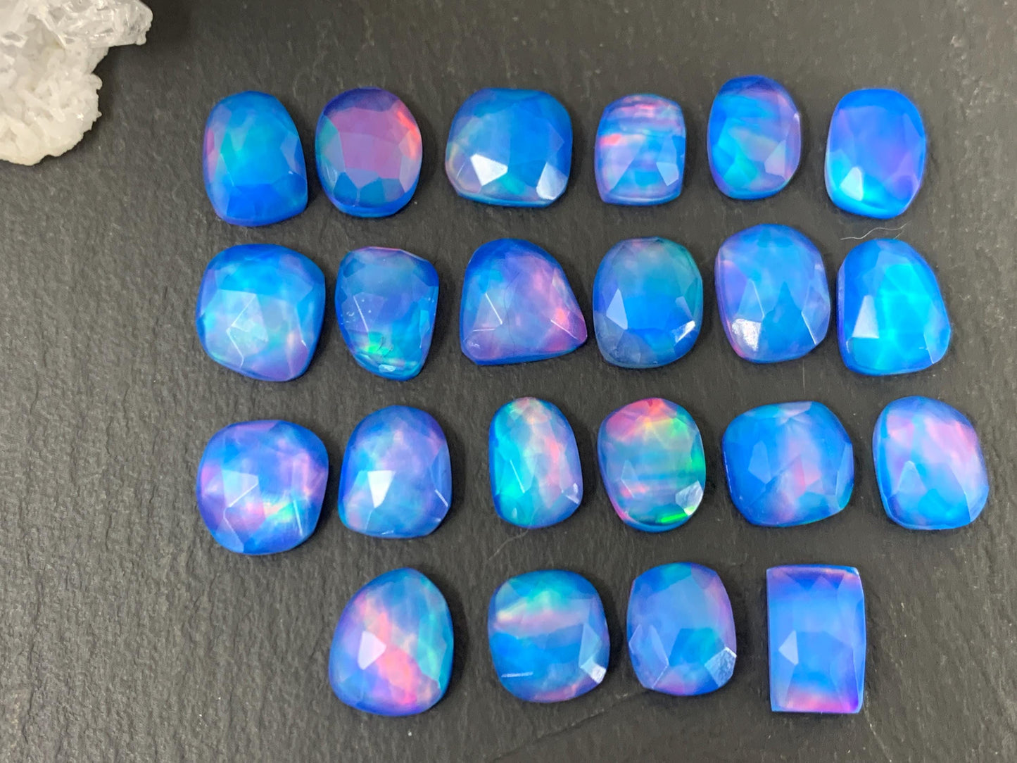 Faceted Aurora Opal free form 9-10mm long doublet cabochons - Doublet cabochons